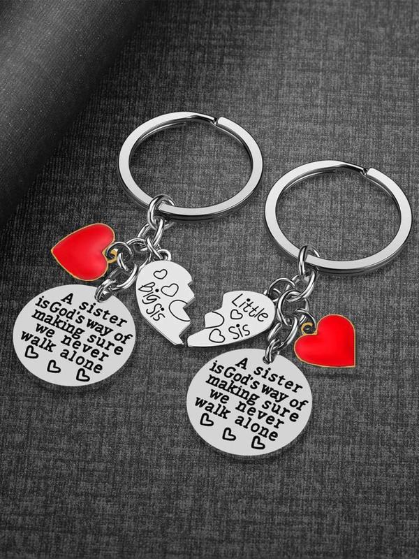 Fashion Letter Pattern Heart Charm Design Sisiter Keychain, Stainless Steel Keychain for Women & Men, Trendy All-match & Exquisite Keychain for Birthday Gift