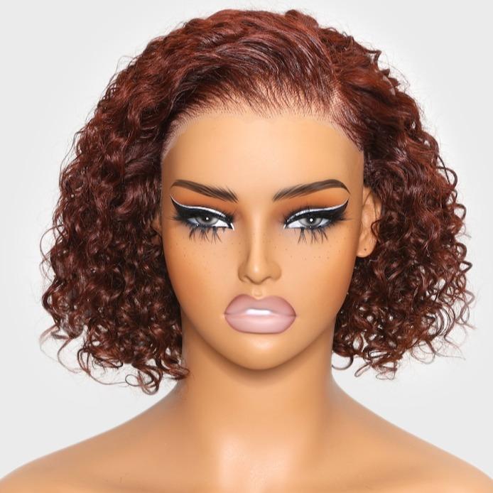 UNice 7x5 13x4 6x4.5 Pre-cut Glueless Lace Reddish Brown Curly 100% Human Hair With Bleached Knots Beginners Friendly Wig 100% Human Hair