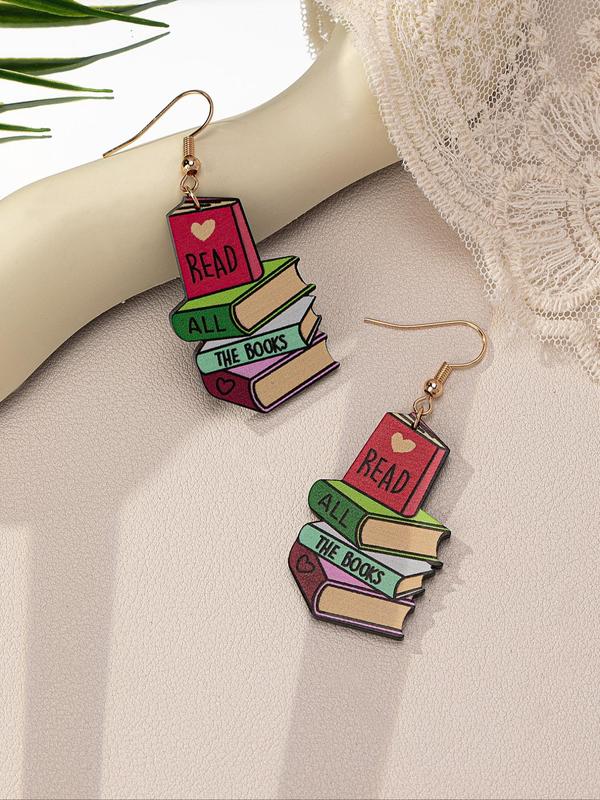 Book Design Acryl Dangle Earrings, Cute Book Shaped Drop Earrings, Fashion Jewelry for Women & Girls