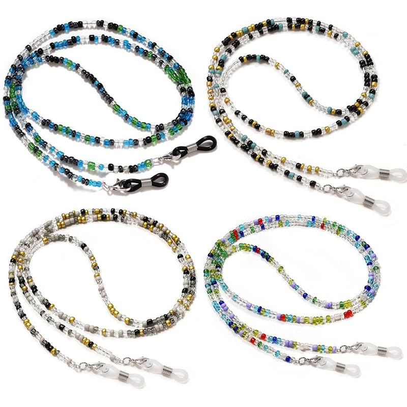 4 Count Beaded Eyeglass Chains for Women and Girls, Sunglass Holder Strap Around Neck, Acrylic Eye glasses Hanger Keeper