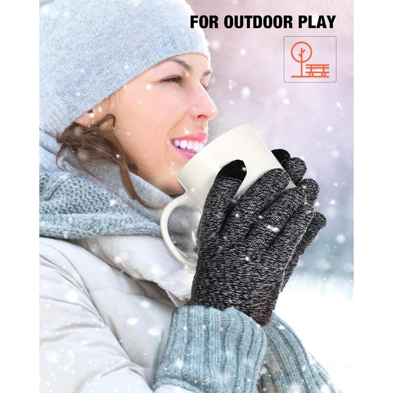 2 Pairs Women's Winter Touchscreen Gloves Warm Fleece Lined Knit Gloves Elastic Cuff Winter Texting Gloves