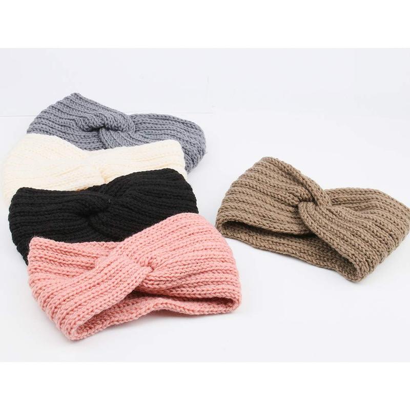 Knit Wide Headband for Winter 5 Pieces Women Ear Warmers Truban Headbands Thick headbands for Women Girls, Black Gray White Pink Brown