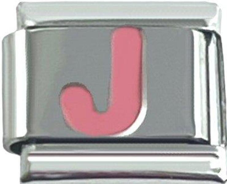 Italian Charm Link Pink Letter J 9mm