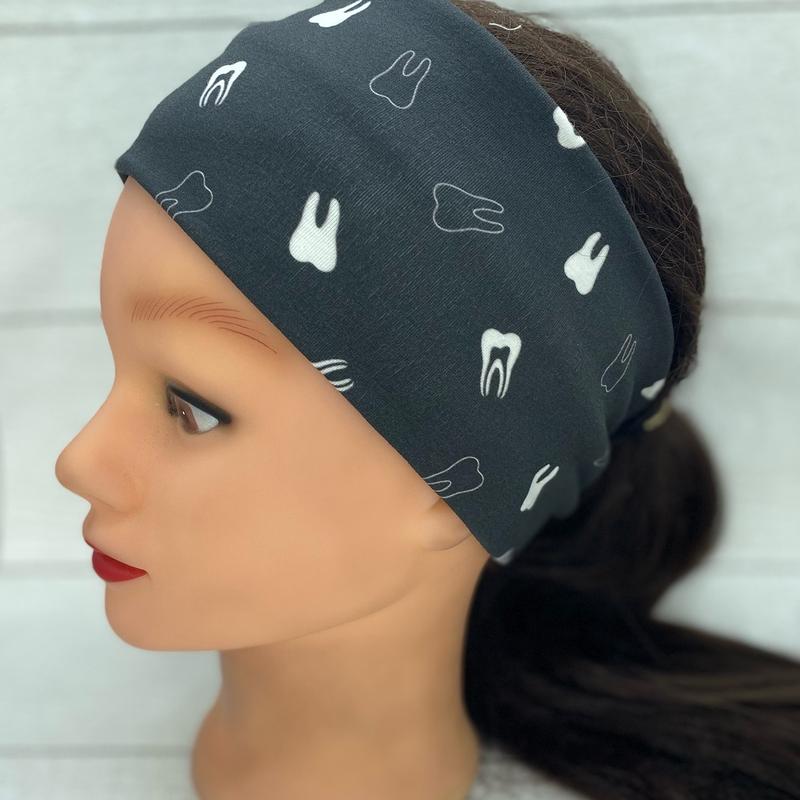 CookiesThreads black tooth Dental twist headband with or without buttons made for dental professionals