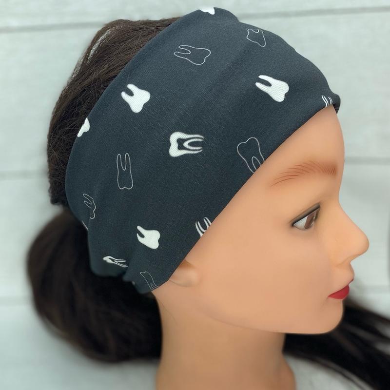 CookiesThreads black tooth Dental twist headband with or without buttons made for dental professionals