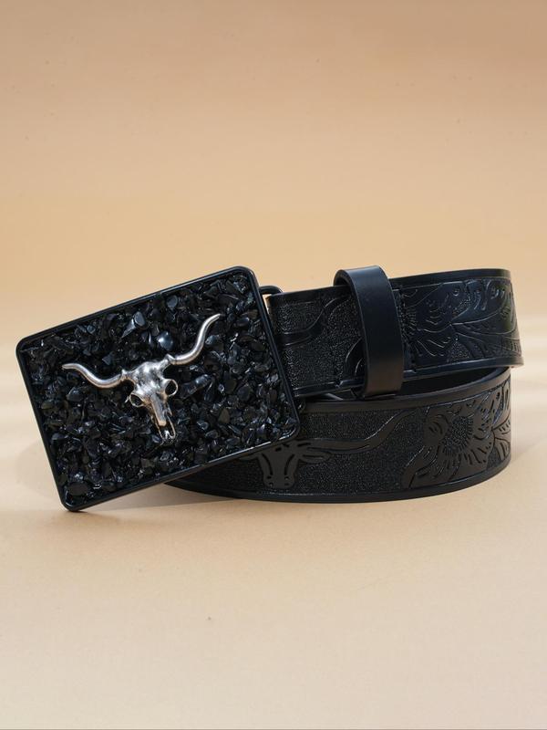 Men's Vintage Western Cowboy Style Belt, Fashionable Punk Style Bull Head Decor PU Buckle Belt, Casual Trendy Accessories for Daily Wear