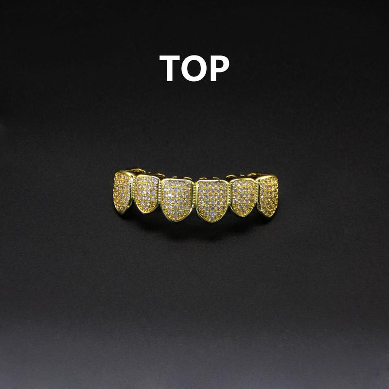 2Pcs Set Hip Hop Cubic Zirconia Teeth Grills Punk Tooth Caps for Rappers and Cosplayers