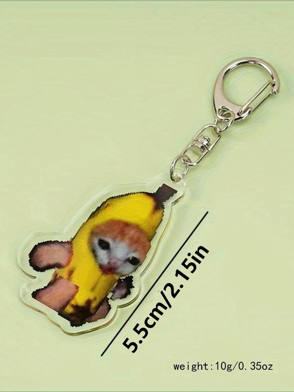 Cute Cartoon Cat & Banana & Heart Design Keychain, Fashionable Keychain for Women & Men, Trendy All-match Keychain for Birthday Gift