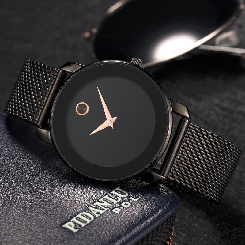 Fashionable Simple Watch WithMesh Strap, Classic Waterproof GoldRound Dial Men's Wristwatch