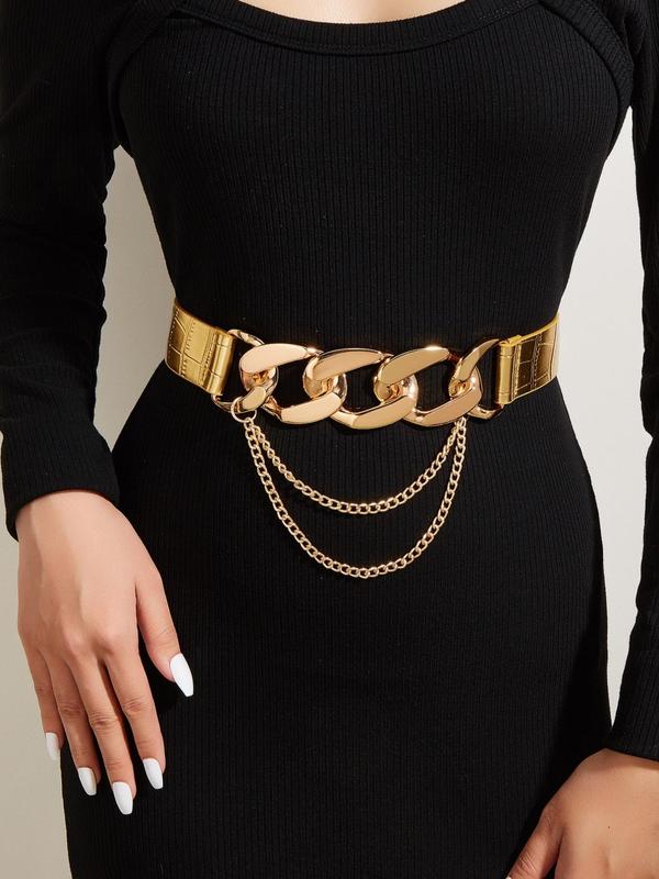 Women's Detachable Chain Decorated Belt, Trendy Exquisite PU Leather Belt, Fashionable Clothes Accessories for Daily & Party Clothing Decoration