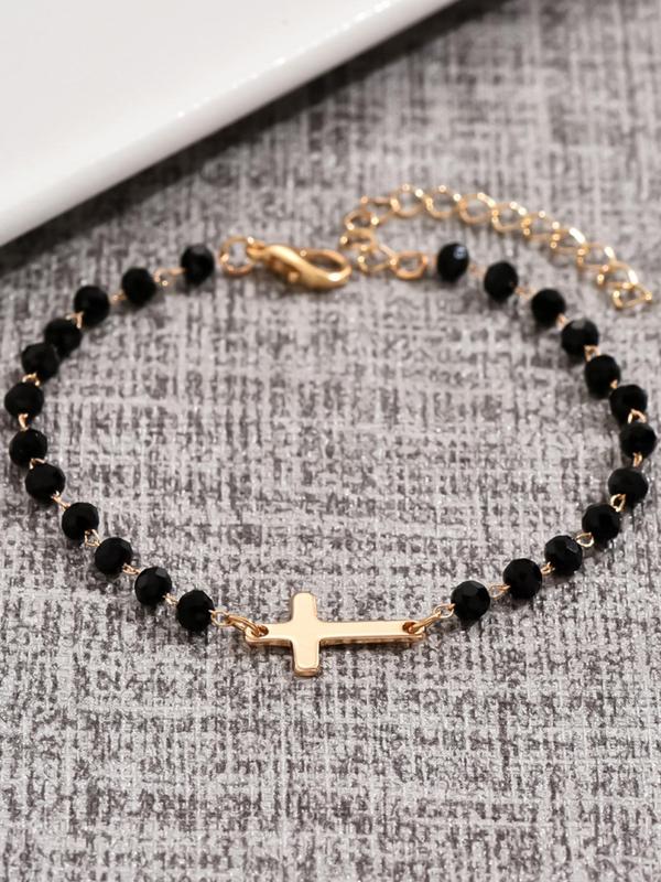 Fashion Cross Charm Decor Bracelet, Fashionable Temperament Beaded Design Hand Jewelry for Party, Daily Clothing Decor for Girl, Trendy All-match & Exquisite Jewelry for Birthday Gift