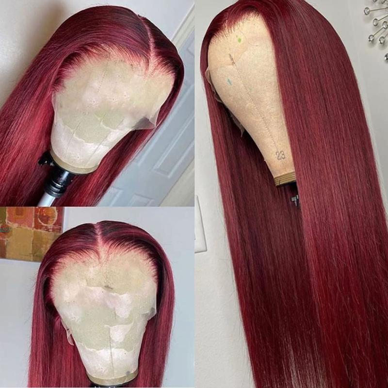 Bling Hair 99J Burgundy Lace Front Wigs Human Hair 13x4 Transparent Straight Lace Front Wigs Human Hair Pre Plucked Wine Red Colored Glueless Frontal Wigs Human Hair for Women 180% Density