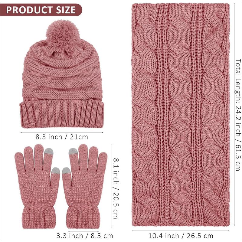 Winter Warm Knitted Scarf Beanie Hat and Gloves Set Men & Women's Soft Stretch Hat Scarf and Mitten Set