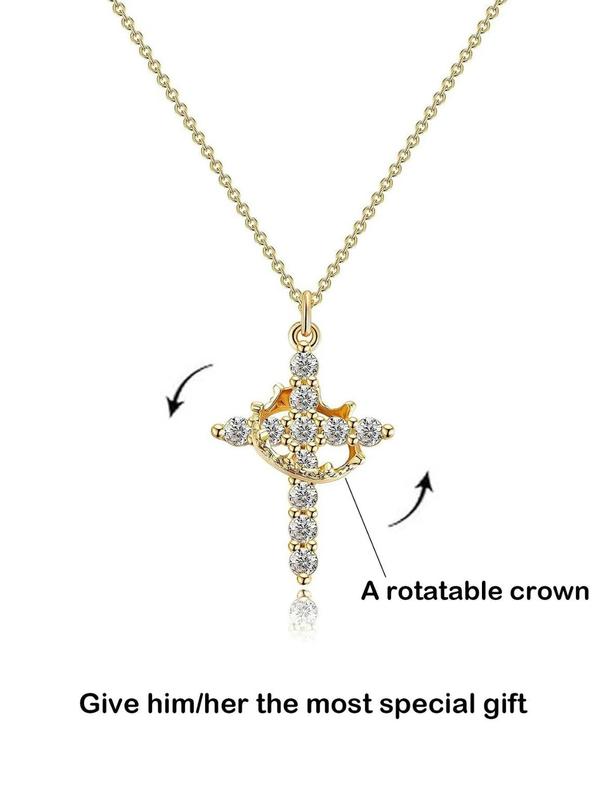 Tewiky Simple Crown Cross Pendant Gold Silver Rose Gold Necklace for Women&Men & Girls Pretty Choker Daily Clothing Decor All-match Exquisite Jewelry