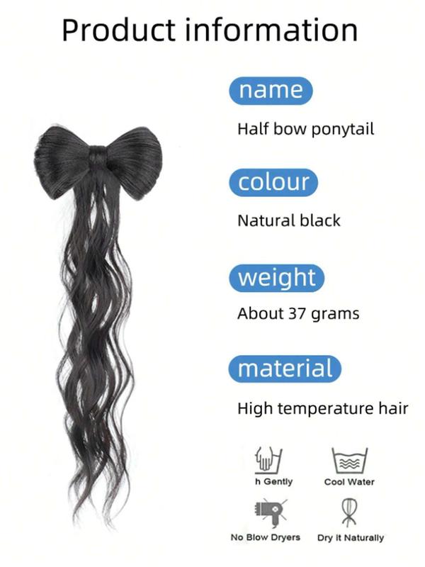 Bow Decor Body Wavy Synthetic Hair Extension, Natural Looking Striking Fluffy Hair Piece for Women, Synthetic Hair Extensions for Daily & Party Use