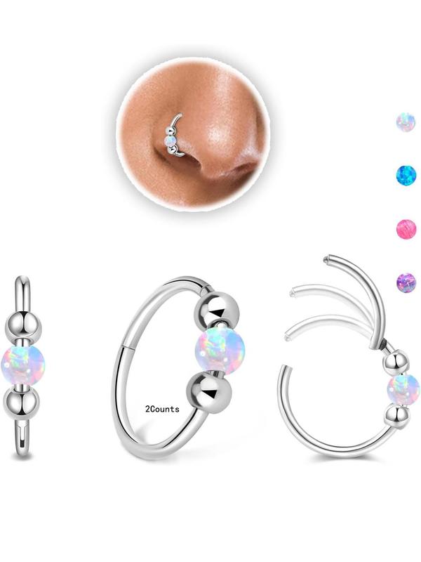 Cute Minimalist Opal Nose Ring, Stainless Steel Nose Ring, Fashionable Body Jewelry for Women, Trendy All-match & Exquisite Jewelry for Birthday Gift