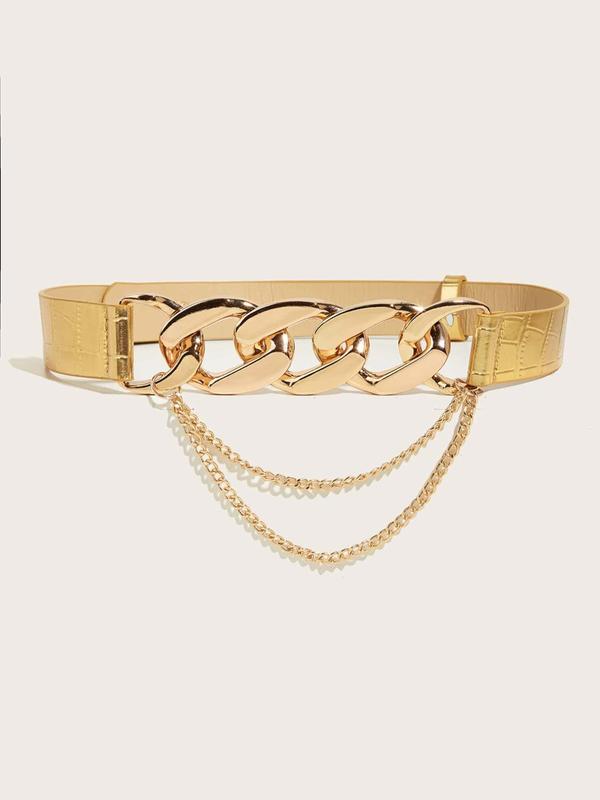 Women's Detachable Chain Decorated Belt, Trendy Exquisite PU Leather Belt, Fashionable Clothes Accessories for Daily & Party Clothing Decoration