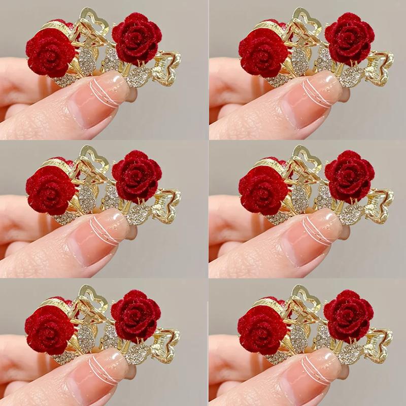 2 6 8 12 Pack Sparkling Rhinestone Rose Flower Decorated Small Hair Clips Elegant Hair Clips Fashion Hair Accessories for Women and Girls