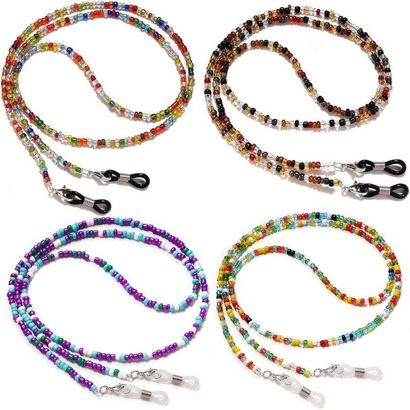 4 Count Beaded Eyeglass Chains for Women and Girls, Sunglass Holder Strap Around Neck, Acrylic Eye glasses Hanger Keeper