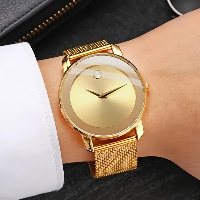 Elegant 3-Piece Quartz Watch Set, Shock-Resistant Analog Display, Round Zinc Alloy Case, Non-, Stainless Steel Mesh Band, Middle East Collection