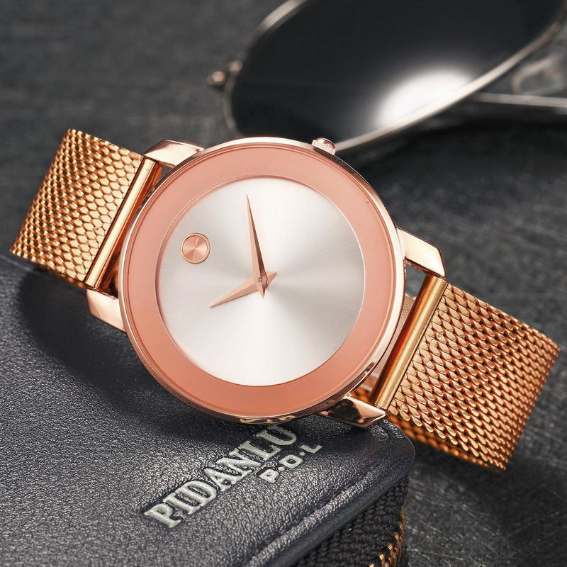 Fashionable Simple Watch WithMesh Strap, Classic Waterproof GoldRound Dial Men's Wristwatch