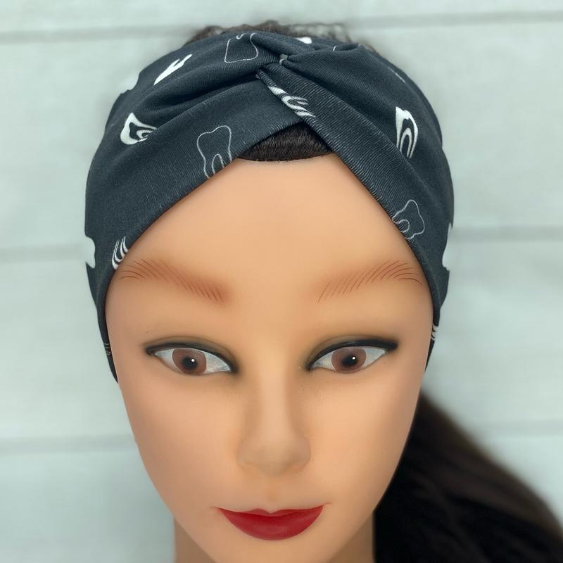 CookiesThreads black tooth Dental twist headband with or without buttons made for dental professionals