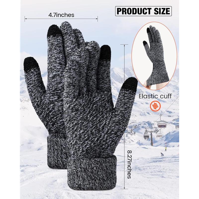 2 Pairs Women's Winter Touchscreen Gloves Warm Fleece Lined Knit Gloves Elastic Cuff Winter Texting Gloves