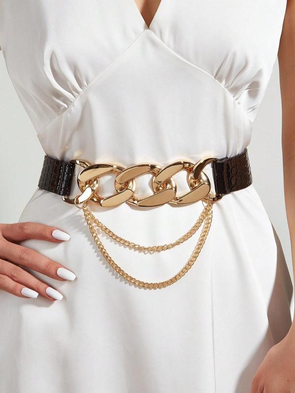 Women's Detachable Chain Decorated Belt, Trendy Exquisite PU Leather Belt, Fashionable Clothes Accessories for Daily & Party Clothing Decoration