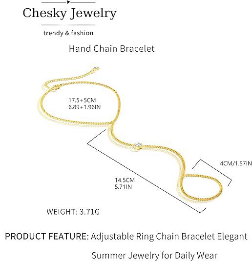 TEWIKY Hand Chain Bracelet Ring Bracelet Finger Zircon Bead Satellite Hand Chain For Women Trendy Jewelry Non Tarnish For christmas 2024 ornament