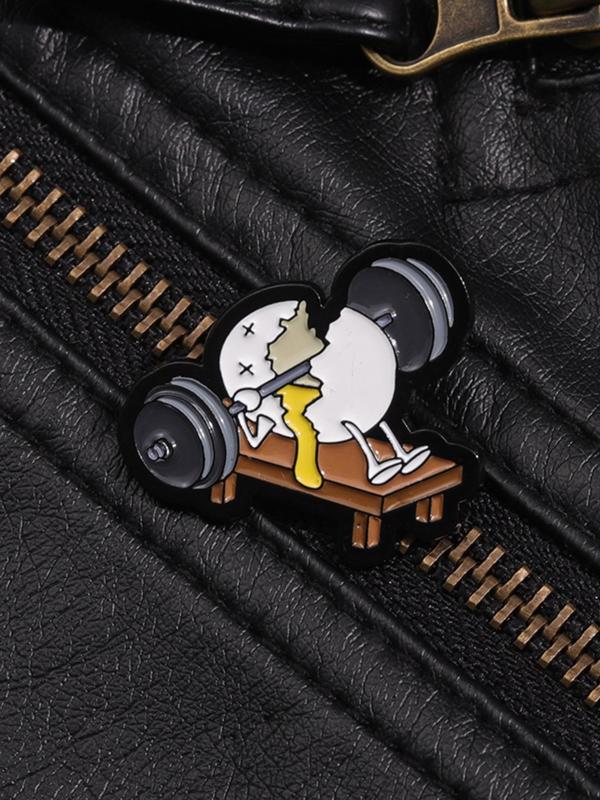 Cartoon Egg & Barbell Design Brooch, Cute Fitness Enthusiast Badge for Backpack Hat Decoration, Fashion Accessories for Men & Women