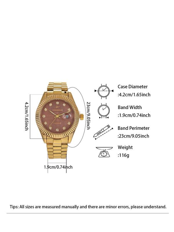 Men's Business Fashion Rhinestone Decorated Analog Quartz Watch, Fashion Watch for Party, Daily Decor, Trendy All-match & Exquisite Watch for Gift with Box