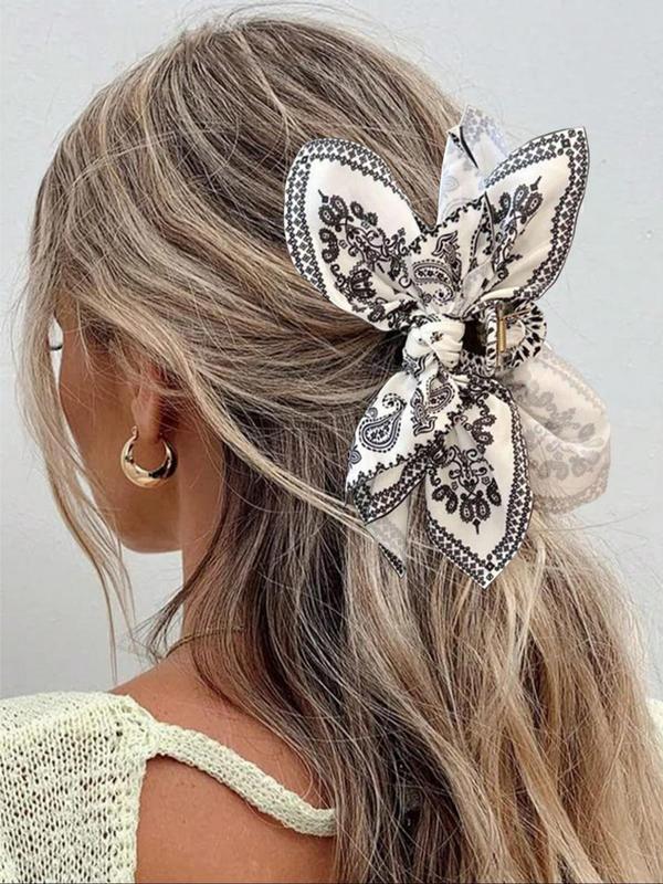 Women's Elegant Bowknot Design Hair Claw, Paisley Pattern Hair Claw, Boho Style Hair Accessories for Women & Girls, Vintage Hair Claw for Daily Life