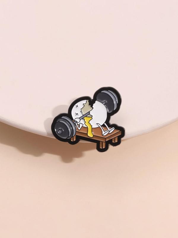 Cartoon Egg & Barbell Design Brooch, Cute Fitness Enthusiast Badge for Backpack Hat Decoration, Fashion Accessories for Men & Women