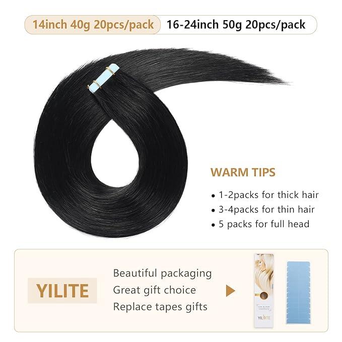 YILITE Tape in Hair Extensions Human Hair 20Pcs Skin Weft Remy Hair