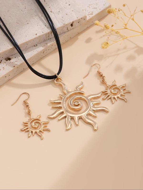 Women's Sun Design Adjustable Jewelry Set, Including Pendant Necklace & Dangle Earrings, Elegant Jewelry for Party, Daily Clothing Decor, Trendy Exquisite Jewelry for Gift