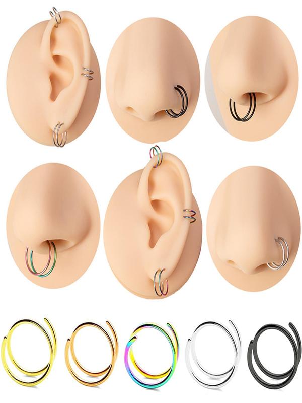 Unisex Cute Trendy Stainless Steel Nose Ring & Lip Ring & Earring Set, Colorful Casual Nose Ring & Lip Ring & Earring Set, Fashionable Jewelry As Gift