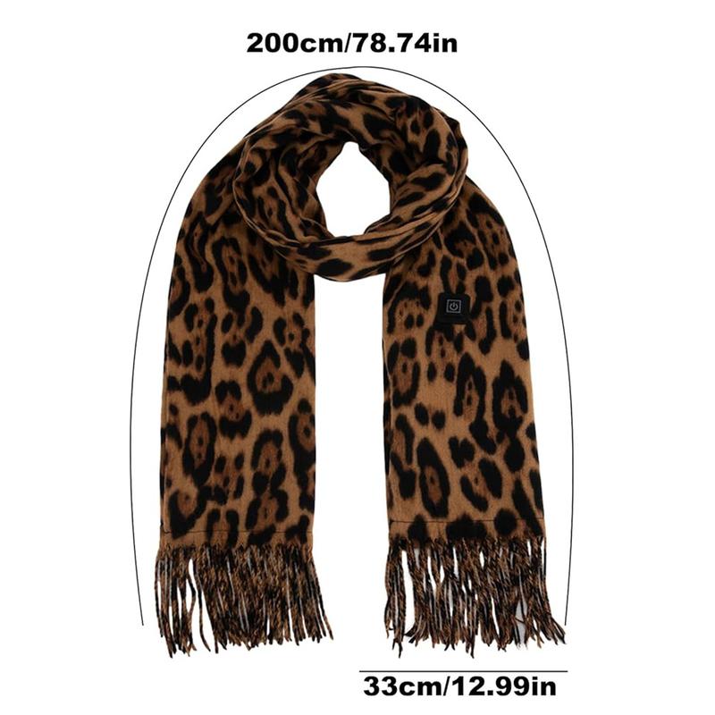 Women's Heated Scarf with Leopard Print Design, USB Rechargeable Neck Heating Pad, 3 Temperature Settings, Soft and Washable Material