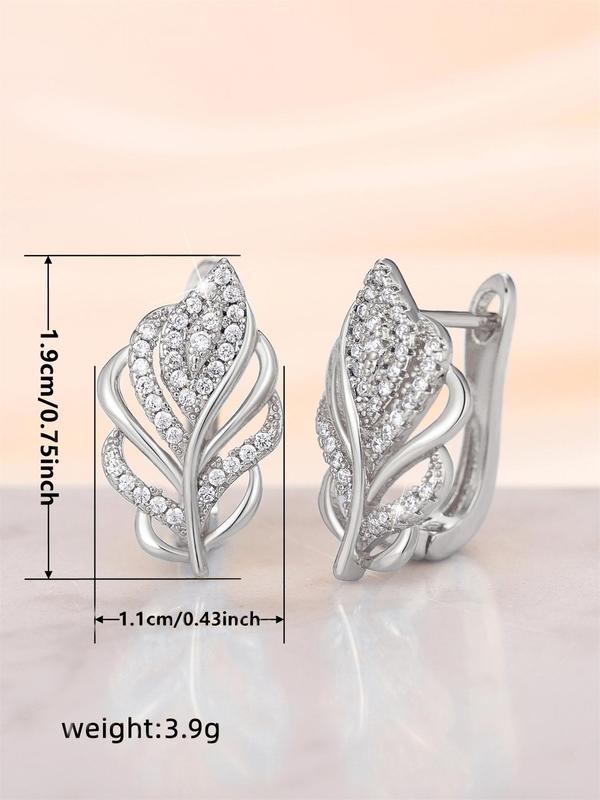 1 Pair Women's Elegant Rhinestone Leaf Shaped Hoop Earrings, Exquisite Gorgeous Wedding Hoop Earrings, Trendy Cute Jewelry As Birthday Gift for Women & Girls