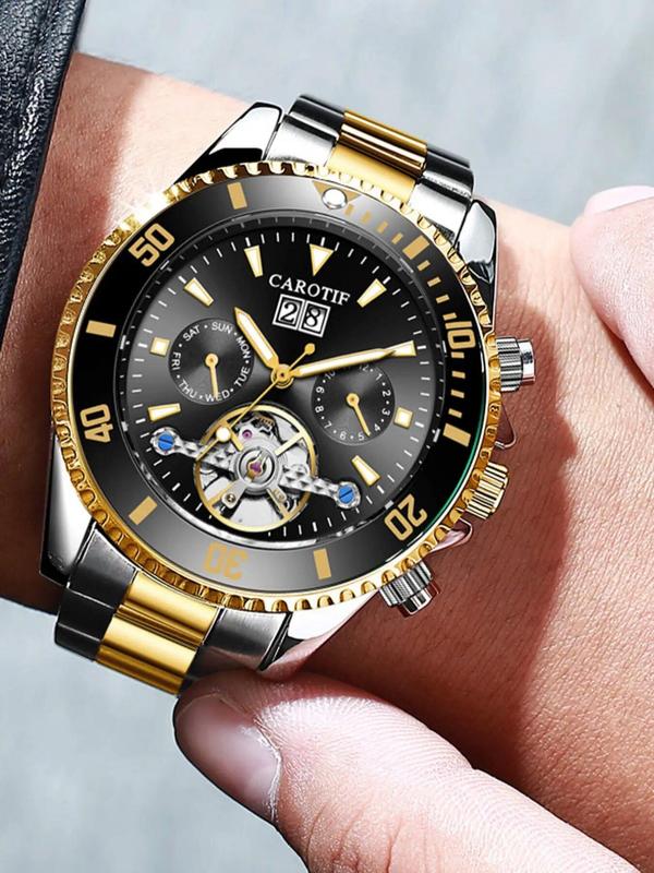 Men's Business Fashion Round Dial Analog Mechanical Watch, Vintage All-match Clasp Wristwatch with Box for Holiday Gift, with Box