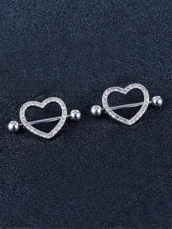 Heart Shaped Nipple Ring, 2pcs Rhinestone Decorated Nipple Ring, Body Jewelry for Women & Men, Fashion Accessories for Party, Daily Clothing Decor