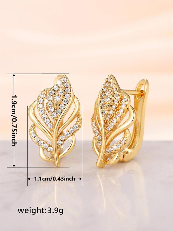 1 Pair Women's Elegant Rhinestone Leaf Shaped Hoop Earrings, Exquisite Gorgeous Wedding Hoop Earrings, Trendy Cute Jewelry As Birthday Gift for Women & Girls