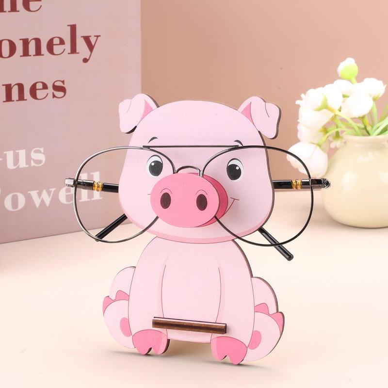 Cute Pig Design Glasses Holder, 1 Count Cartoon Animal Sunglasses Display Stand, Wooden Decor for Home Office Desk