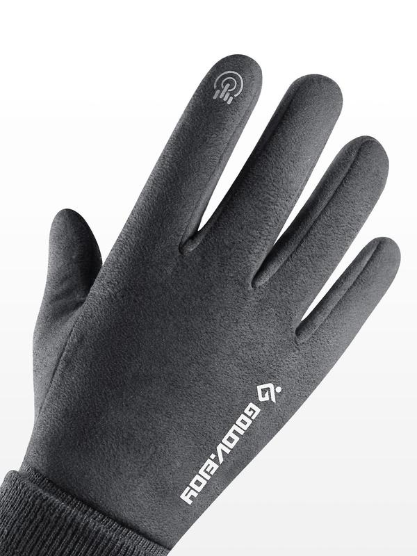 Unisex Letter Pattern Touch Screen Windproof Gloves, Casual Full Finger Cycling Gloves, Reflective Silicone Non-slip Touch Screen Gloves, Outdoor Sports Gloves for Fall & Winter