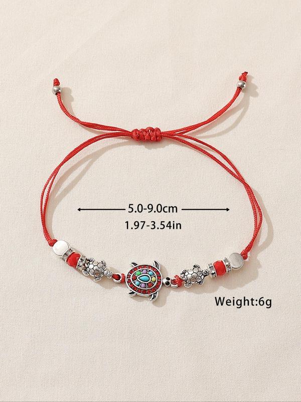 Women's Boho Style Cute Turtle Charm Anklet, Trendy Vintage Drawstring Anklet, Chic Retro Body Jewelry for Summer Beach Decor