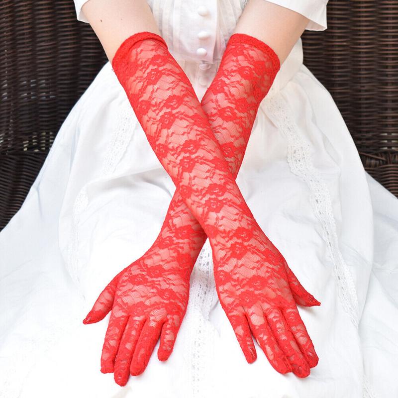 US 16.9'' Sexy Lace Gloves Thin Long Bride Wedding Party Elbow Long Prom Driving