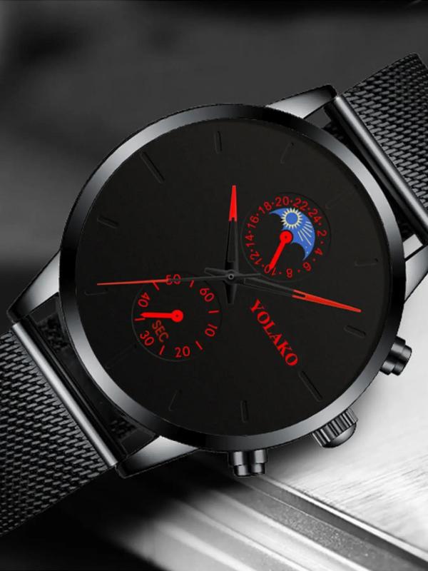 Men's Business Fashion Round Dial Buckle Analog Quartz Watch, Stainless Steel Mesh Belt Quartz Wrist Watch Without Box