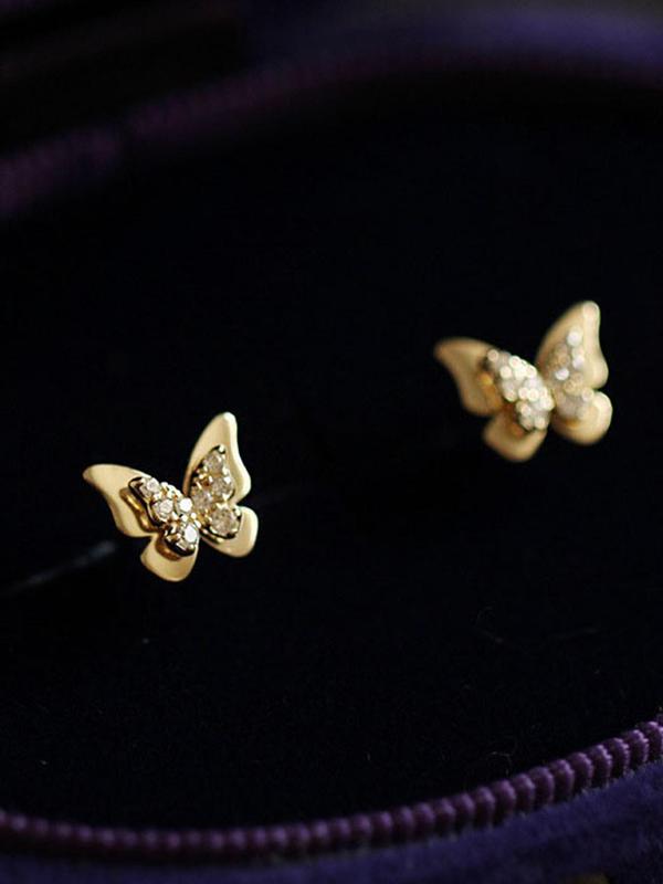 1 Pair Butterfly Design Rhinestone Stud Earrings, Fashion Jewelry for Party, Daily Clothing Decor, Trendy All-match & Exquisite Jewelry for Birthday Gift