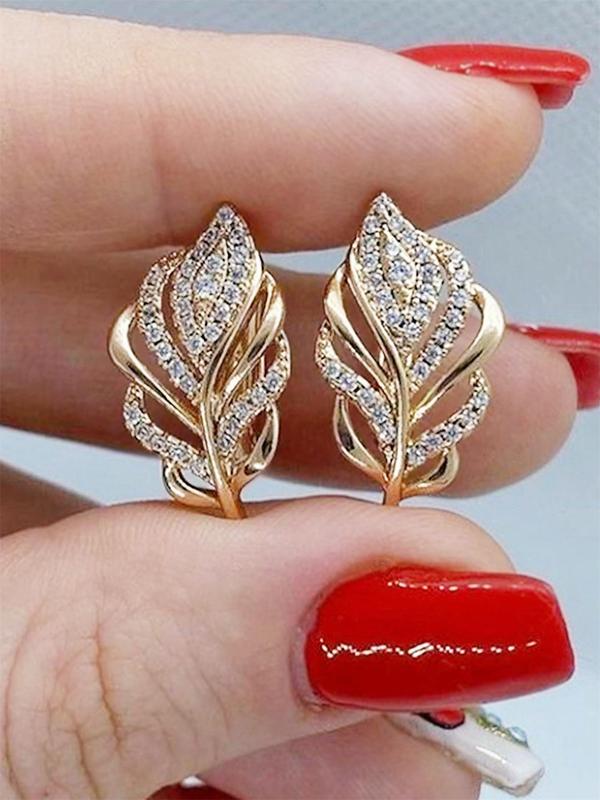 1 Pair Women's Elegant Rhinestone Leaf Shaped Hoop Earrings, Exquisite Gorgeous Wedding Hoop Earrings, Trendy Cute Jewelry As Birthday Gift for Women & Girls