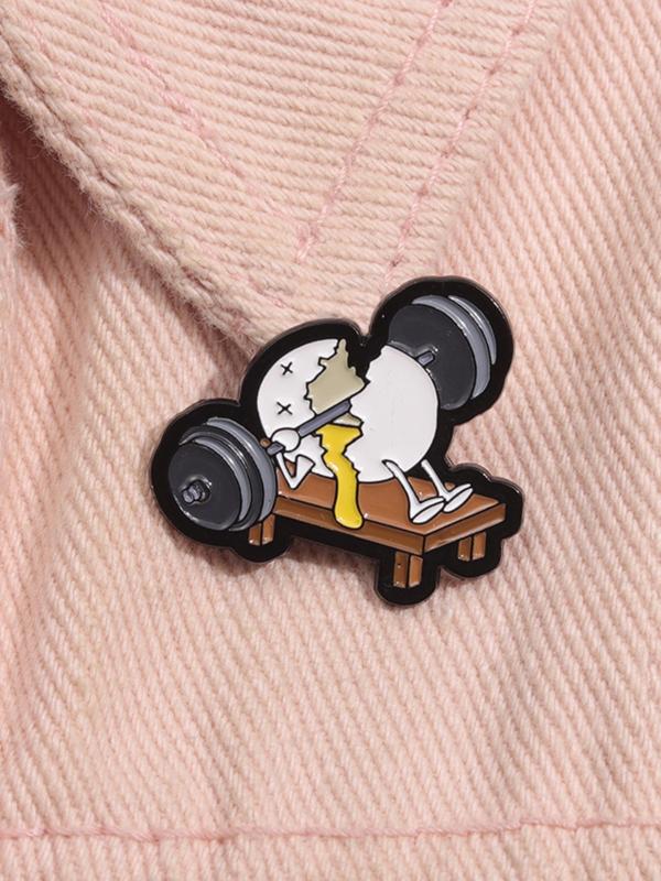 Cartoon Egg & Barbell Design Brooch, Cute Fitness Enthusiast Badge for Backpack Hat Decoration, Fashion Accessories for Men & Women