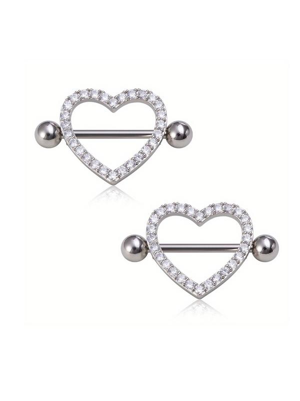 Heart Shaped Nipple Ring, 2pcs Rhinestone Decorated Nipple Ring, Body Jewelry for Women & Men, Fashion Accessories for Party, Daily Clothing Decor